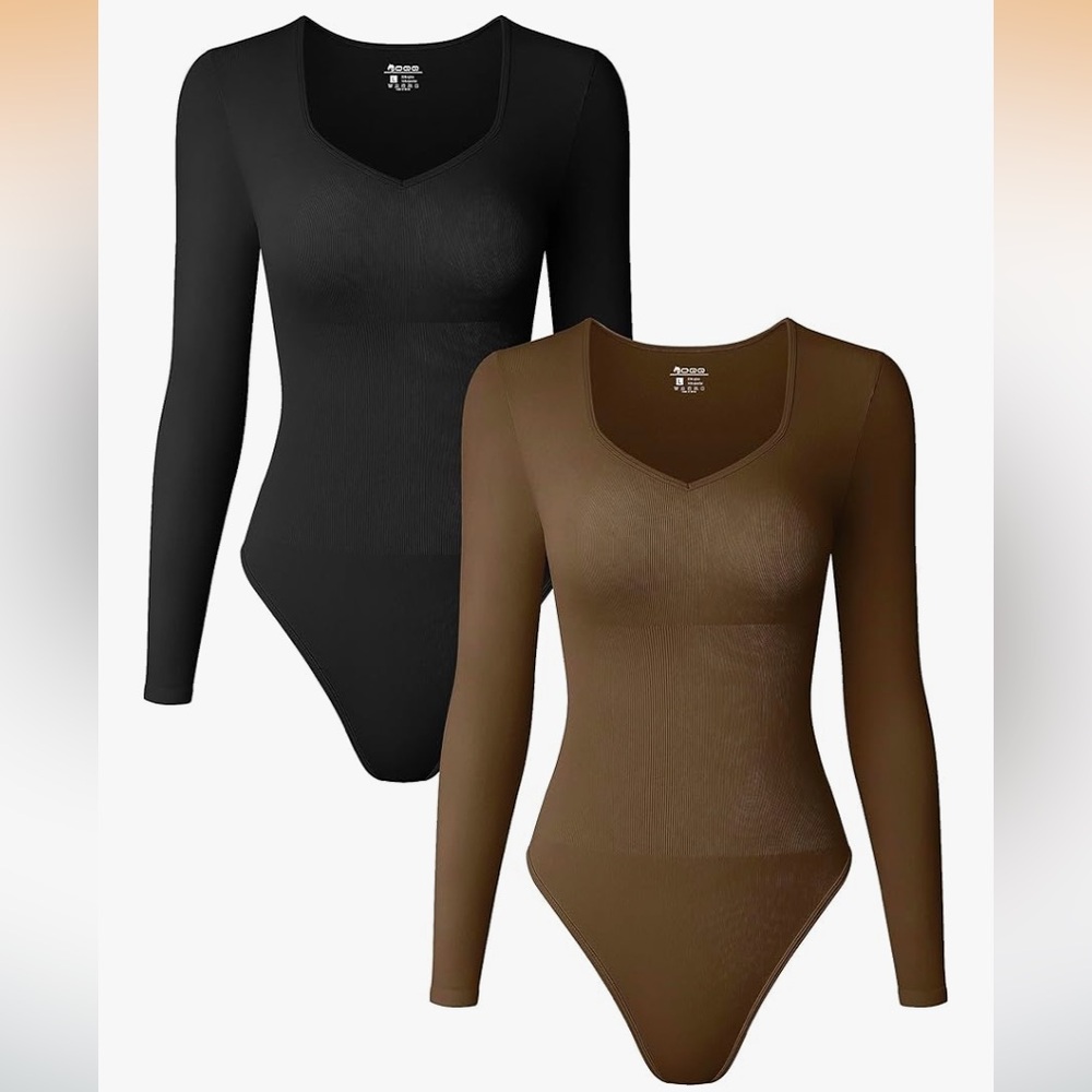 Black and White Ribbed Long Sleeve Sweetheart Bodysuit